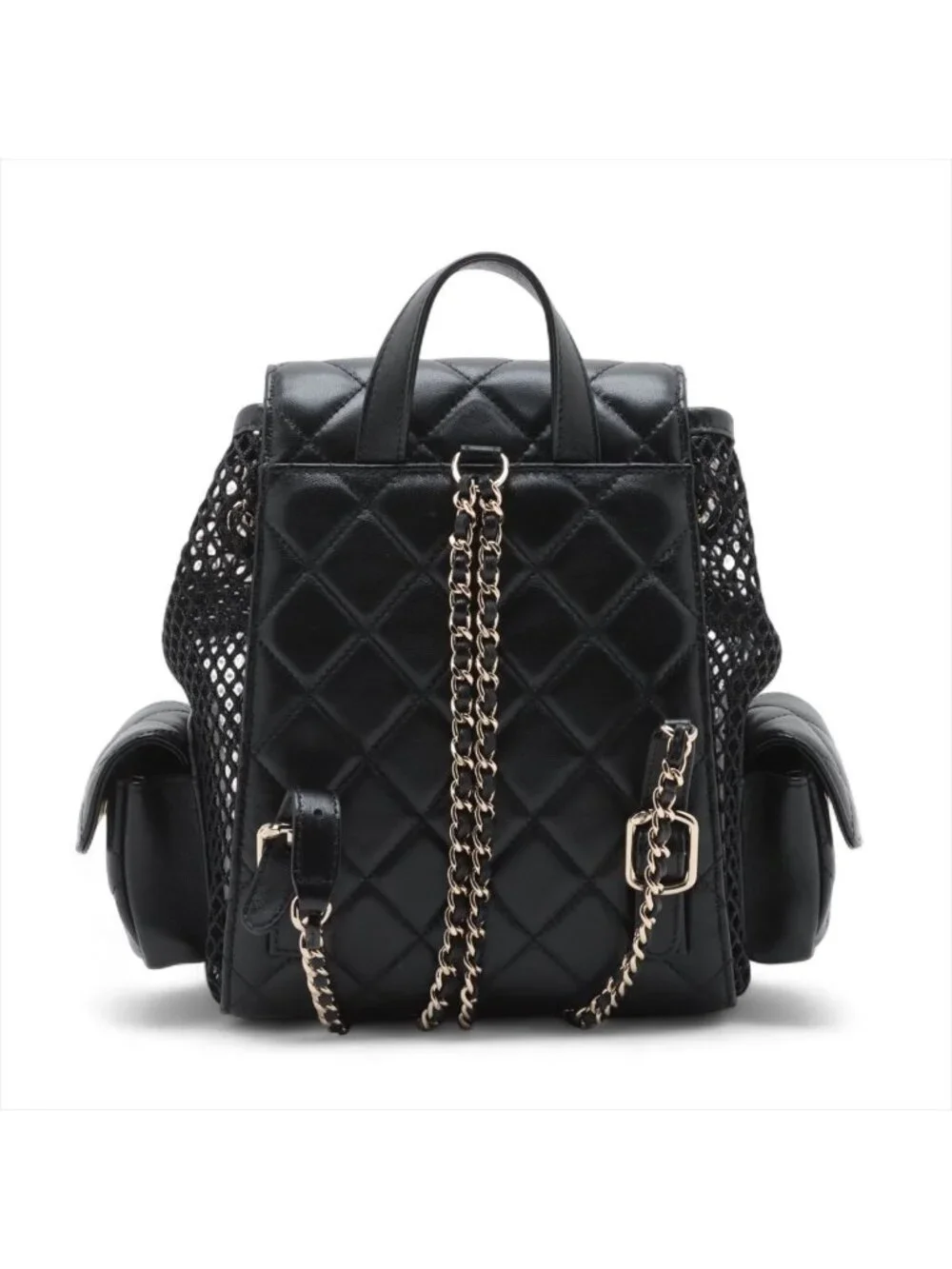 Chanel Quilted Lambskin Chain Backpack Mesh Black Gold Random Plate